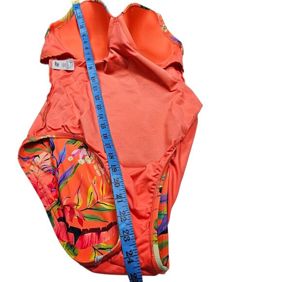 Lands' End Sculpting Suit Draped One Piece Swimsuit Tropical Orange Sz 14 - Picture 10 of 10